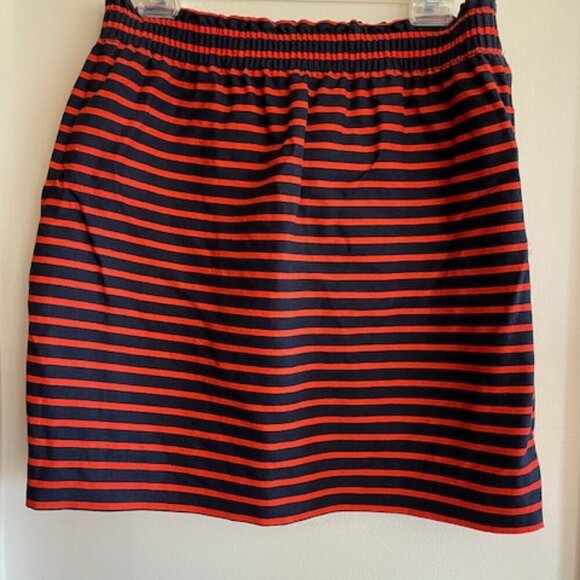 J. CREW Classic Navy Orange Stripe Elastic Waist Linen Mini Sidewalk Skirt 10 - Picture 9 of 14